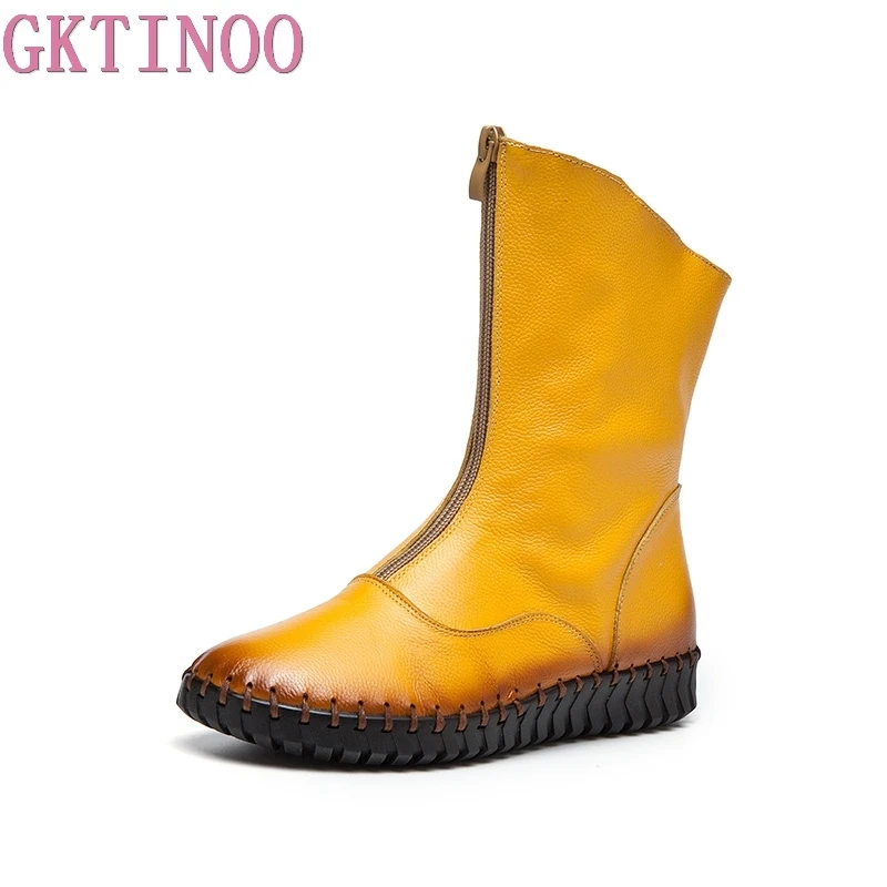 Новинка модные женские ботинки GKTINOO из натуральной кожи зимняя обувь