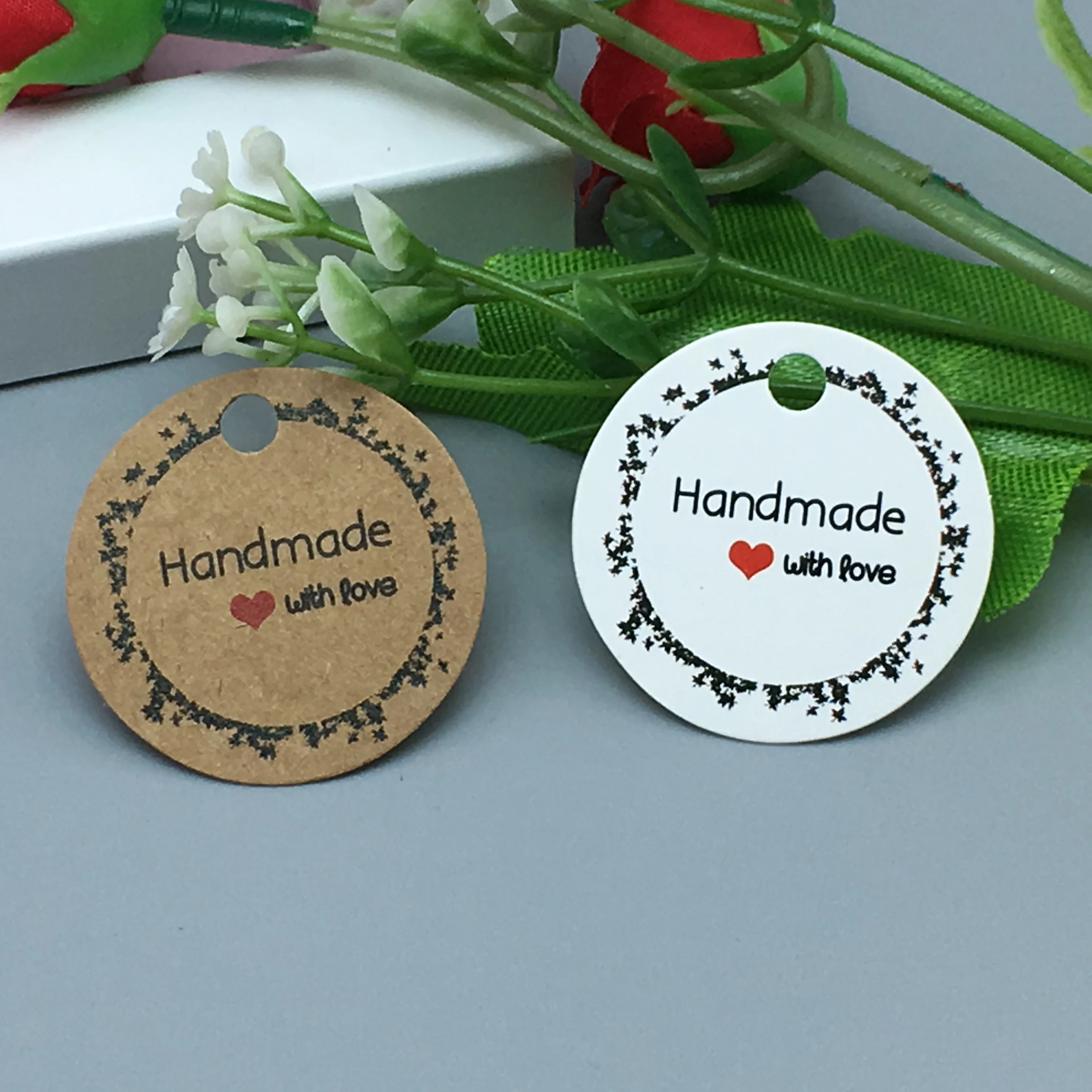 New design 500pcs/Lot Kraft Small Hang Tag Cards diamater 3cm Handmade Gift Price Decoration Labels For Jewelry/Packing Boxes | Украшения и