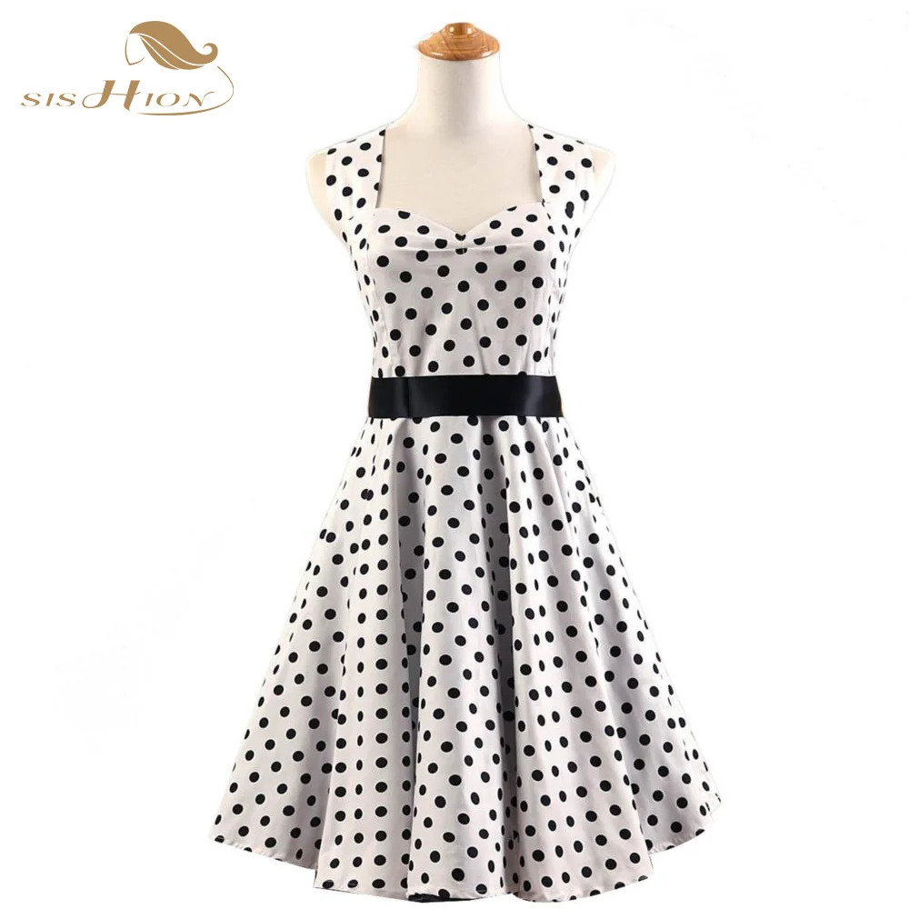 

SISHION Polka Dots Sleeveless Women Summer Dress Halter Belted Plus Size 50s Vintage Rockabilly Pin Up Casual Dresses VD0083