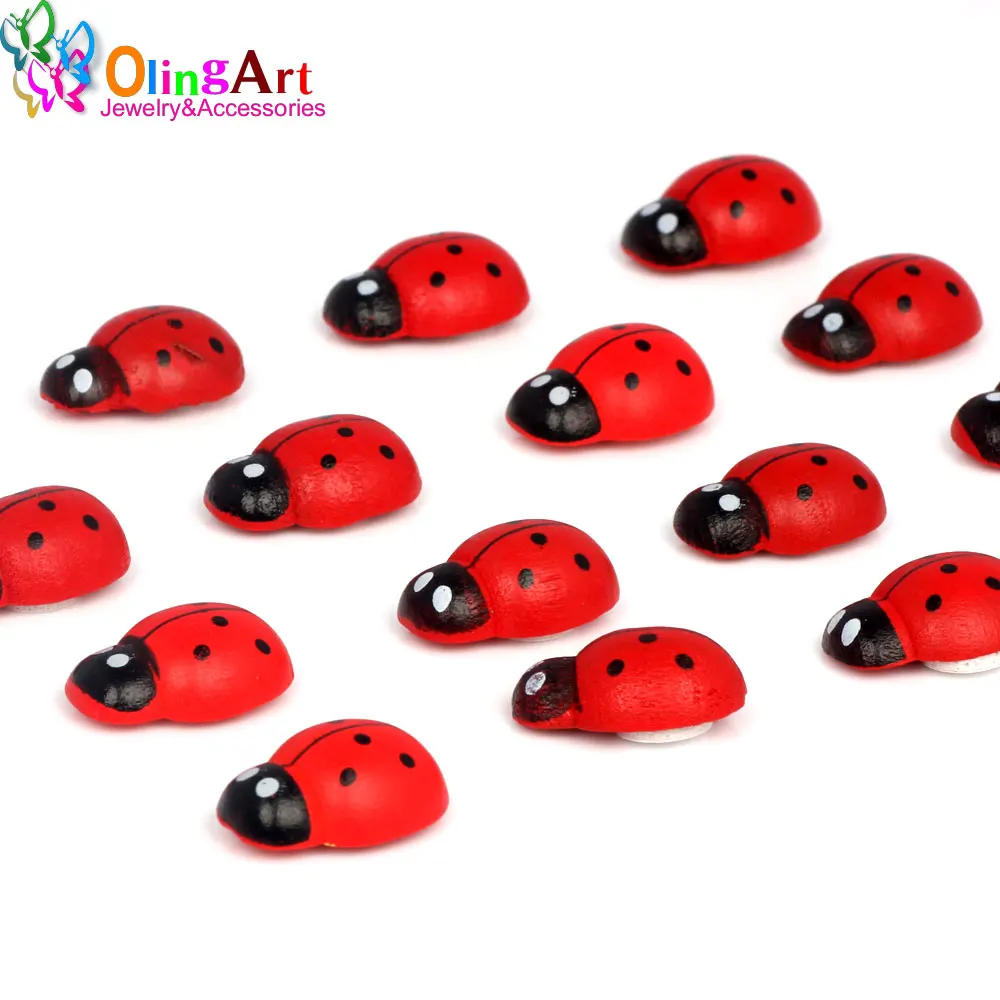 

OlingArt 13*19mm 24pcs/lot Painted Cartoon Beetle Wooden Craft Sponge Sticker Self Adhesive Cabochon Necklace Decoration 2019