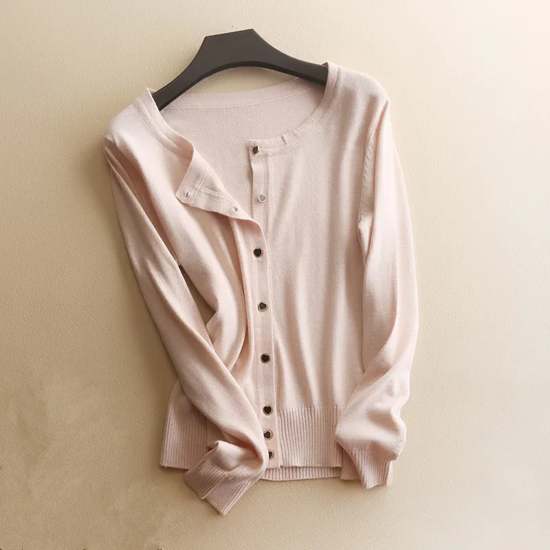 Летние шерстяные кардиганы с круглым вырезом и длинными рукавами пуговицы для