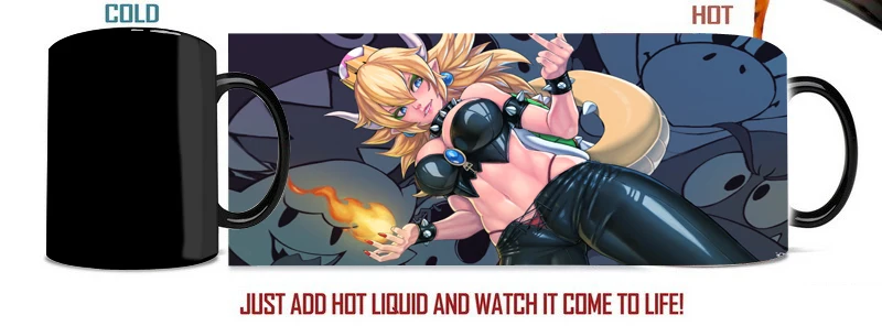 Волшебные кружки Bowsette, меняющие тепло, волшебный для вина, Волшебная кофейная кружка