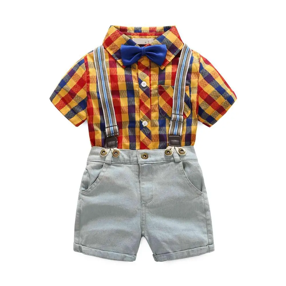 2-7t boys clothes summer dress Novelty gentleman boy with short sleeves shirt inpants a Bib suit 2 children's |