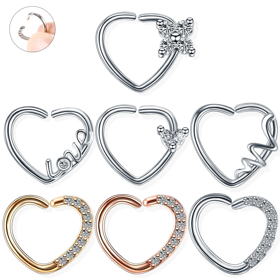 

1PC Ear Lobe Daith Helix Tragus Cartilage Rook Piercings Hoop Heart Shape Nose Hoop Rings 16G Conch Earrings Piercing Jewelry