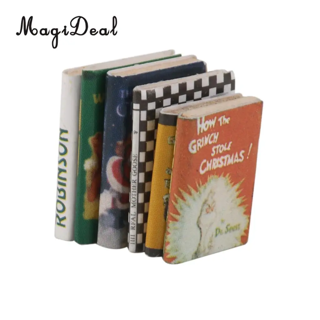 MagiDeal Красочные 6 шт 1/12 весы деревянные миниатюрные книги для игрушечного домика