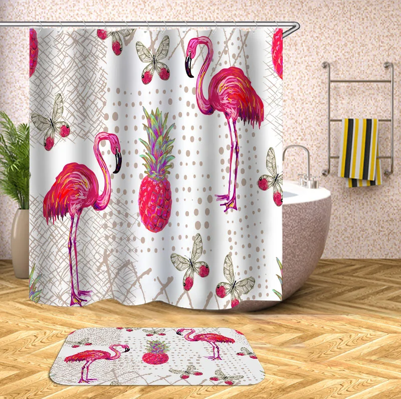 

Занавеска OLOEY с фламинго для ванной комнаты, водонепроницаемая Штора для душа, дома, с 12 крючками, занавеска для ванны из полиэстера, на заказ