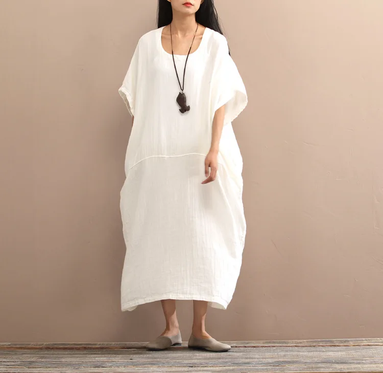 Женское свободное платье из хлопка и льна однотонное винтажное летнее большого
