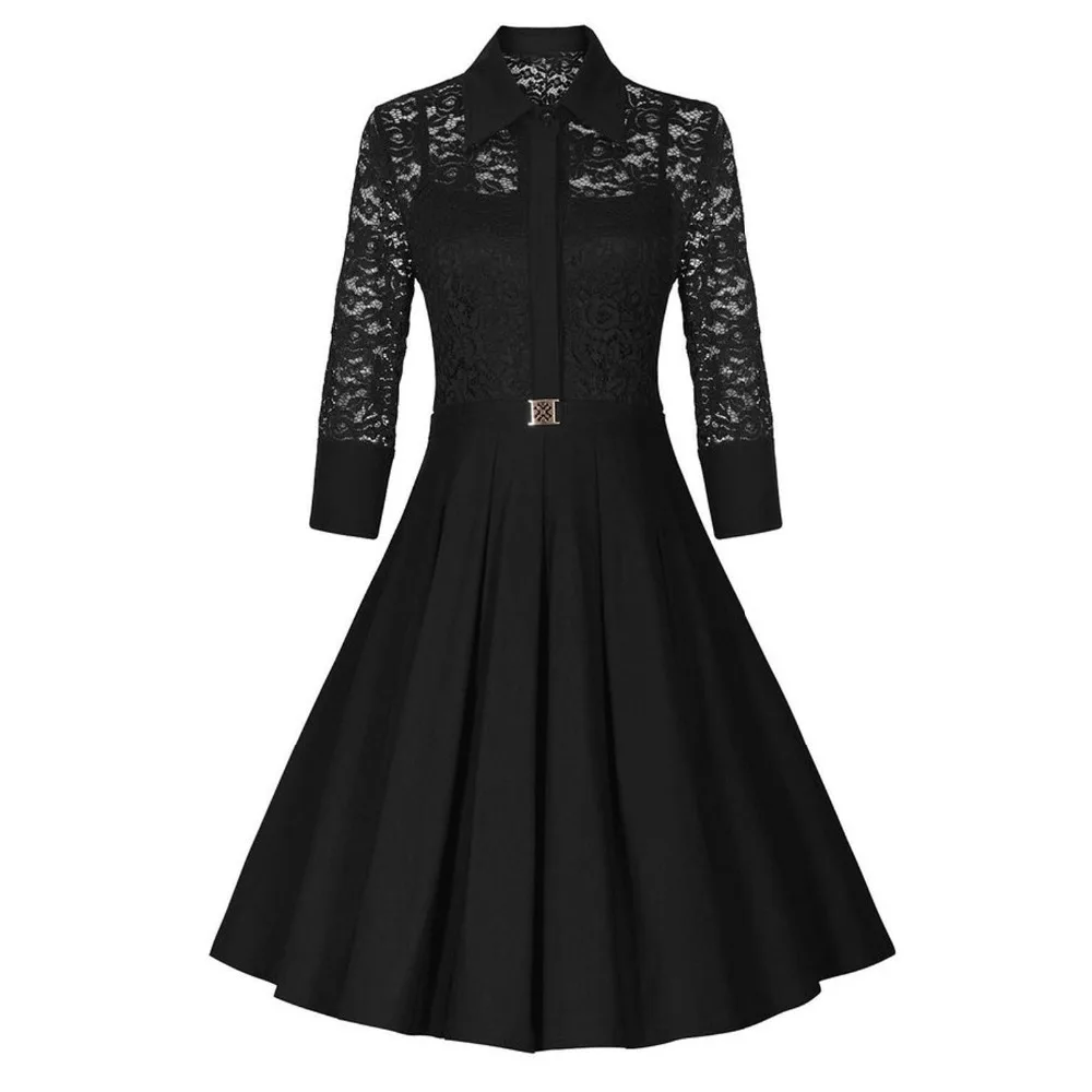 Женское винтажное платье рокабилли черное синее вечернее с цветочным кружевом и