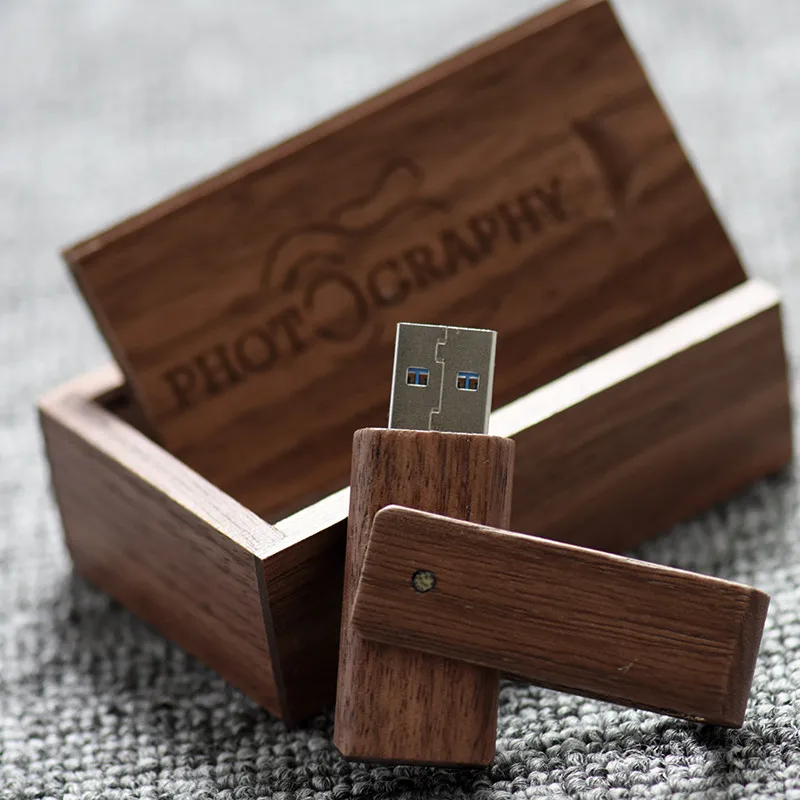 Логотип клиента деревянный вращающийся usb флэш-накопитель из натурального