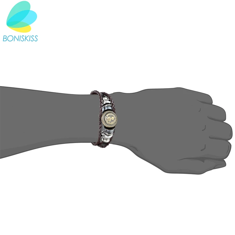 Винтажный Многослойный кожаный браслет BONISKISS с рисунком льва коричневый черный