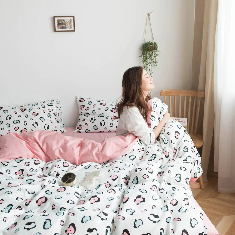 Pink Grey Yellow Hearts Bed Cover Duvet Cover Set Cotton Bedding Set Bedlinens Twin Queen King Flat Sheet Fitted Sheet