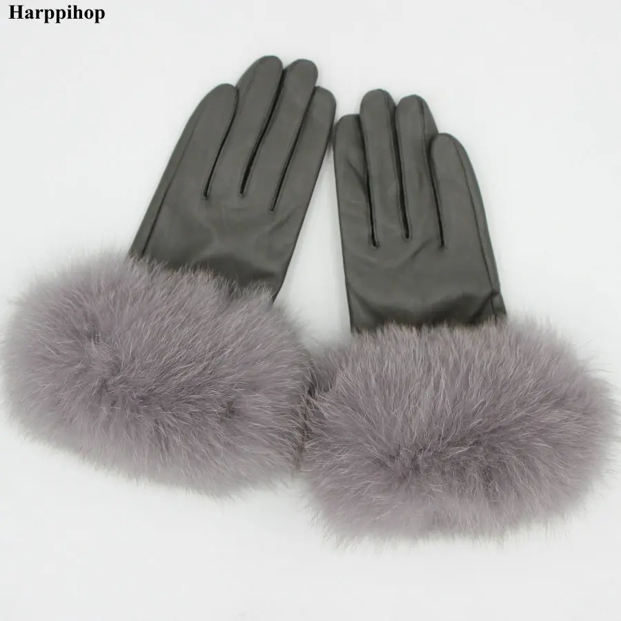 Женские перчатки из натуральной кожи, зимние теплые перчатки из натуральной овчины и лисьего меха, модный стиль, натуральный Пушистый Лисий Мех* harppihop