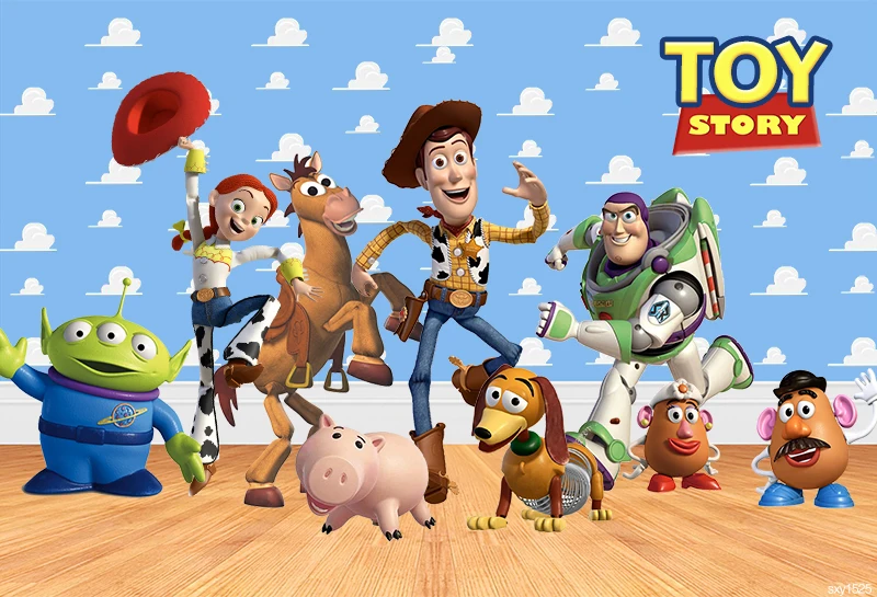 Sensfun История игрушек фон для детей персонаж небесно-голубые облака настенный фон с изображением деревянного пола для фотостудии винил 7x5ft