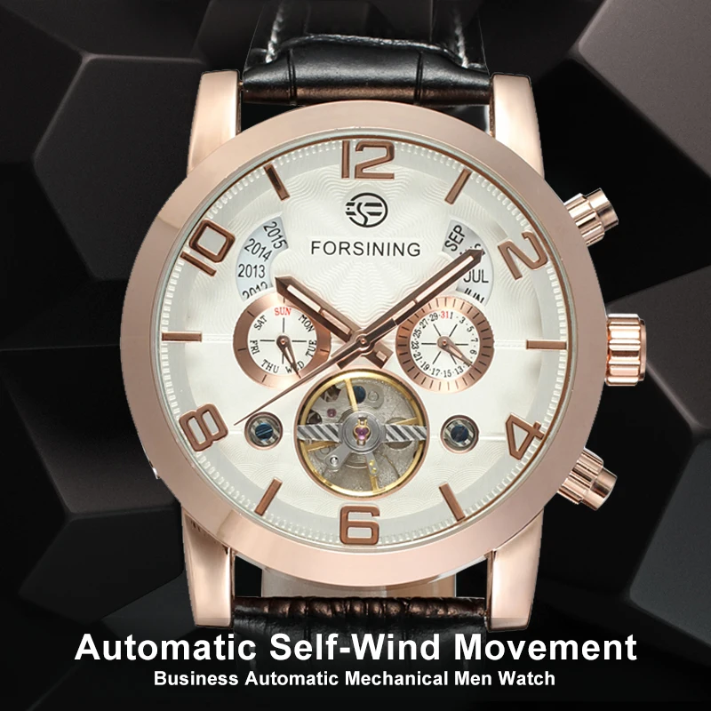 

Fashion Automatic Business Watch for Men Tourbillon Mechanical Wristwatches with Black Genuine Leather Strap Gift Box