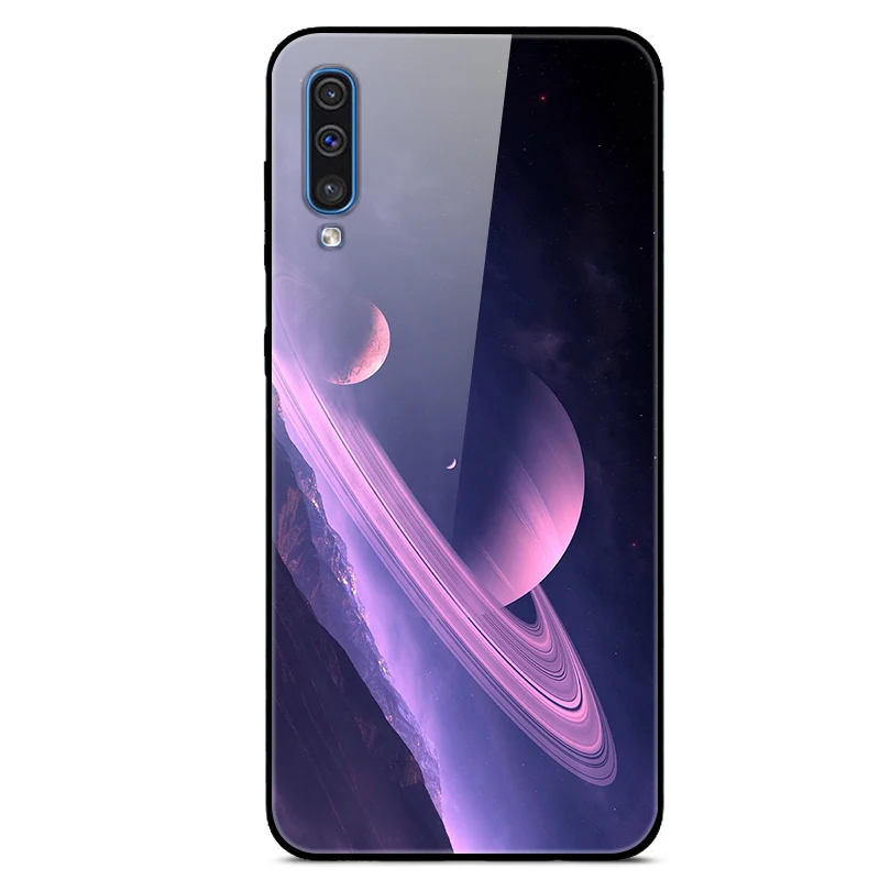 Чехол для samsung A50, A505F, закаленное стекло, Жесткий Чехол для задней панели, для samsung Galaxy A50 A 50, TPU, бампер для телефона, чехол с планетой и космосом