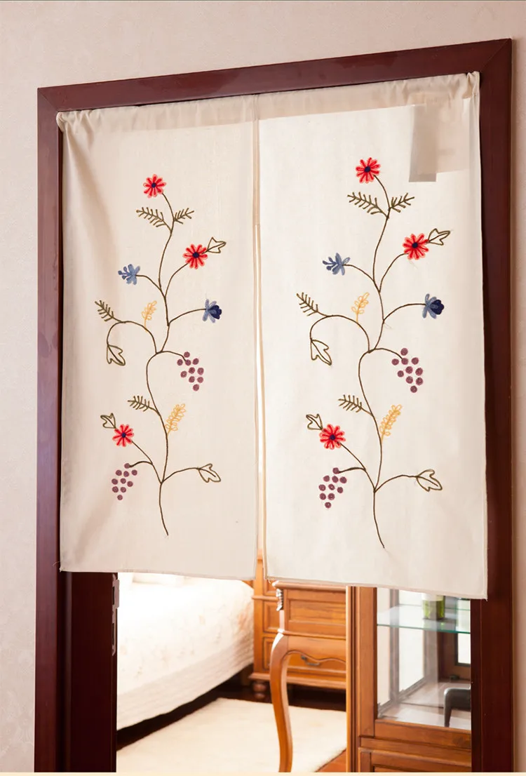 Новинка! Половинная занавеска ручной работы из хлопка и льна с вышивкой в