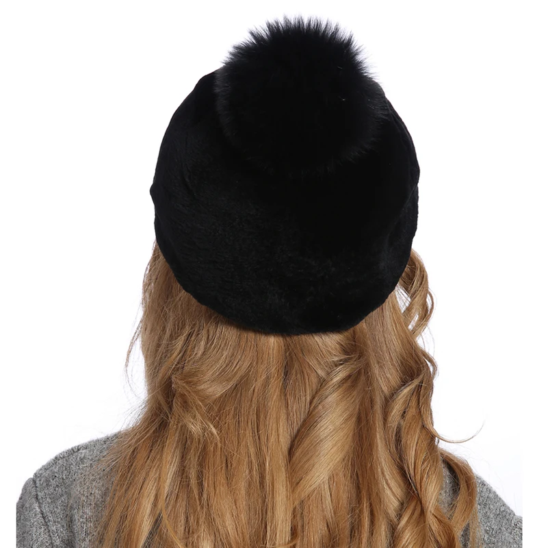 

HSPL Baseball cap Women's Hat 100% Natural Rex Rabbit Fur Winter Hats For Women Fashion Caps Warm Beanies Lady headwear Bone