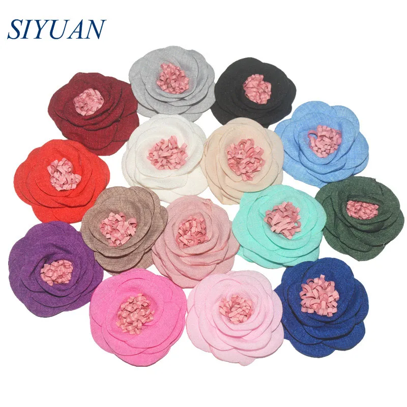 30 шт./лот сгоревшая Корейская конопляная ткань цветок с зажимом/резинка