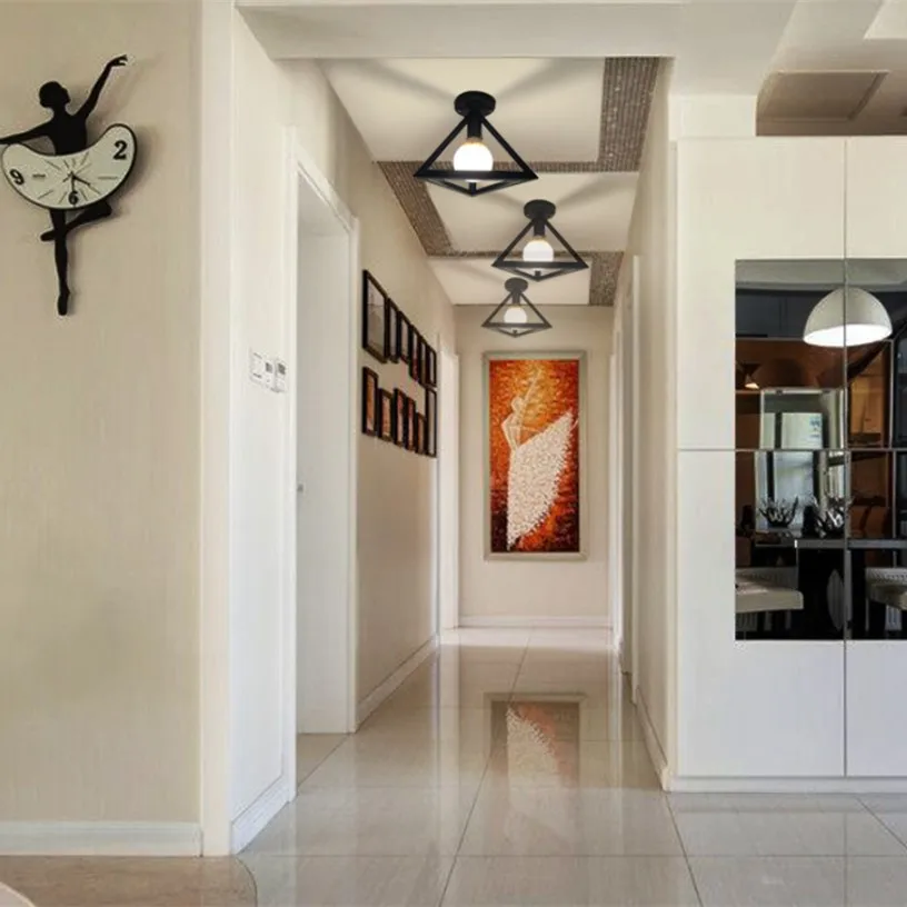 Геометрический металлический потолочный светильник в виде клетки винтажный