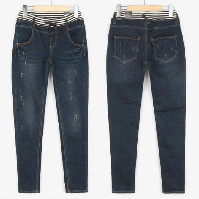 Женские джинсы с высокой посадкой темно-синие прямые брюки из денима