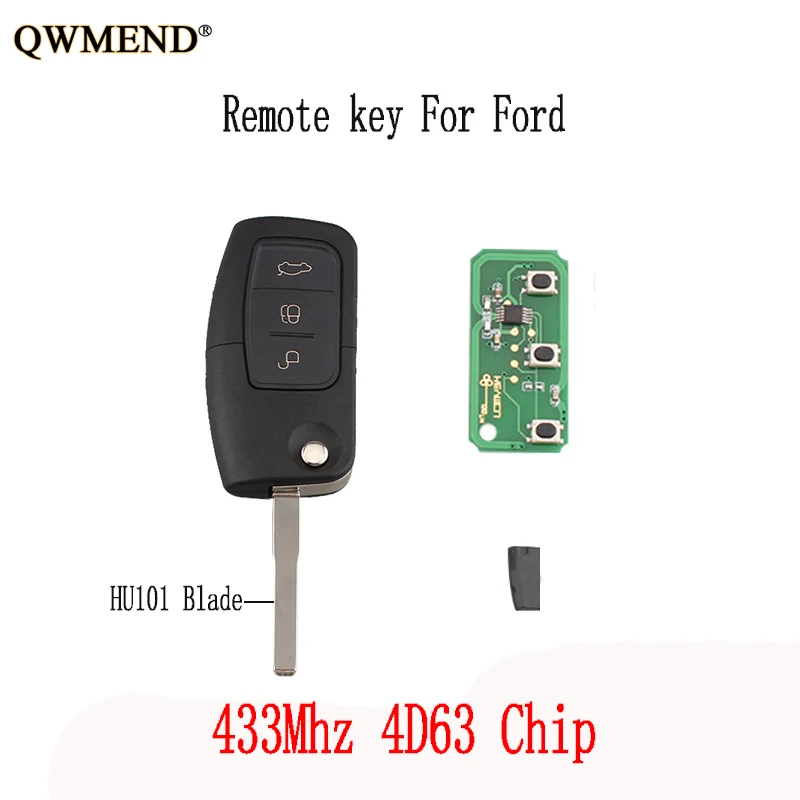 QWMEND 3 кнопки 433 Mhz удаленный ключевой DIY для Ford Focus Fiesta C Макс S Max Galaxy 2013 4D63 чип оригинальные ключи HU101 лезвие