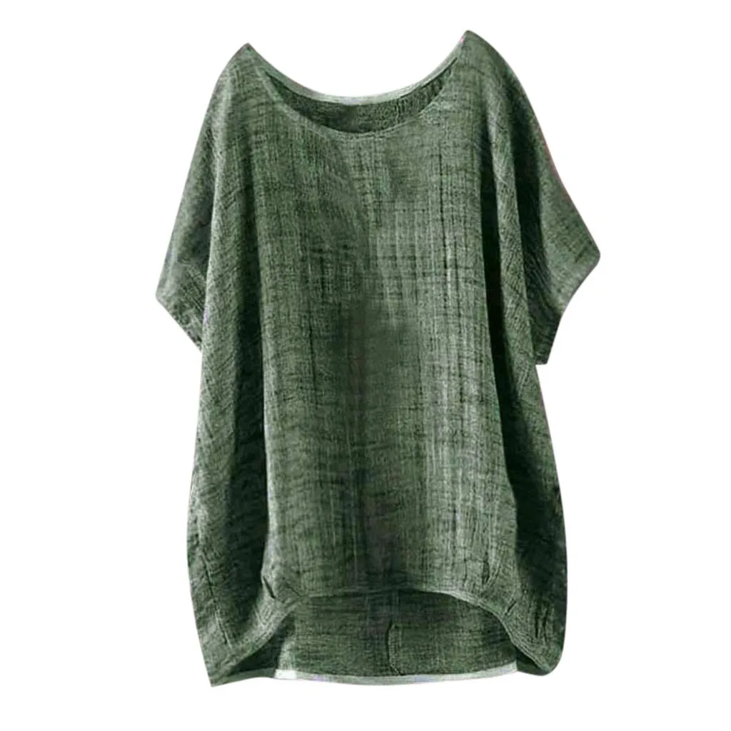 Летние рубашки с круглым вырезом рукава летучая мышь повседневные топы льняная