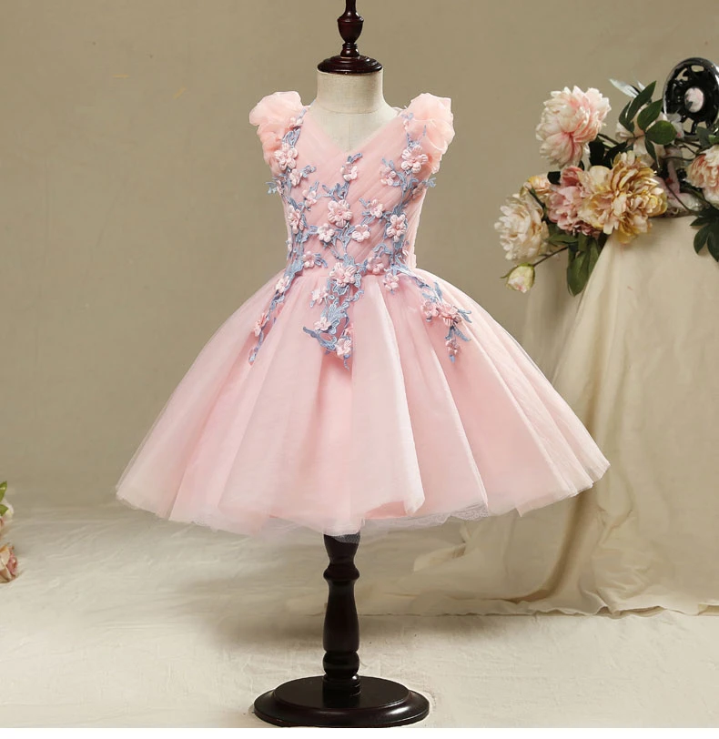 Elegant Tulle Girls Wedding Dress Flower Girl Princess Party Pageant Formal Gown Pink Lace Kids First Communion Dresses | Детская одежда