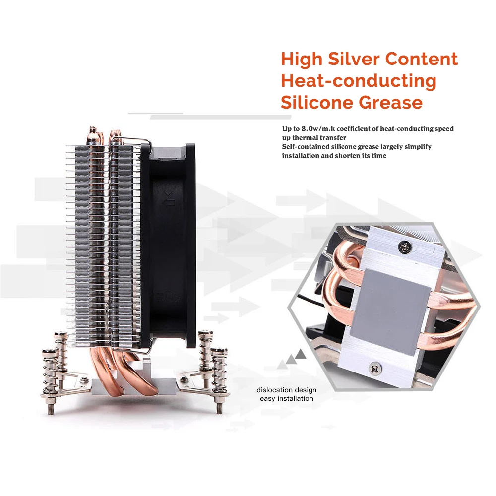 SOPLAY для Intel AMD CPU Cooler 2 тепловые трубки 3pin 9 см вентилятор ПК настольный компьютер