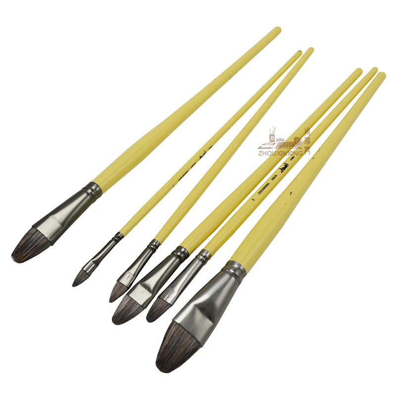 

ZHOUXINXING 5 suit Mixed hair Yellow long pole brush Watercolor oil Art Paint Brush Oil Acrylic Drawing Art Supplies