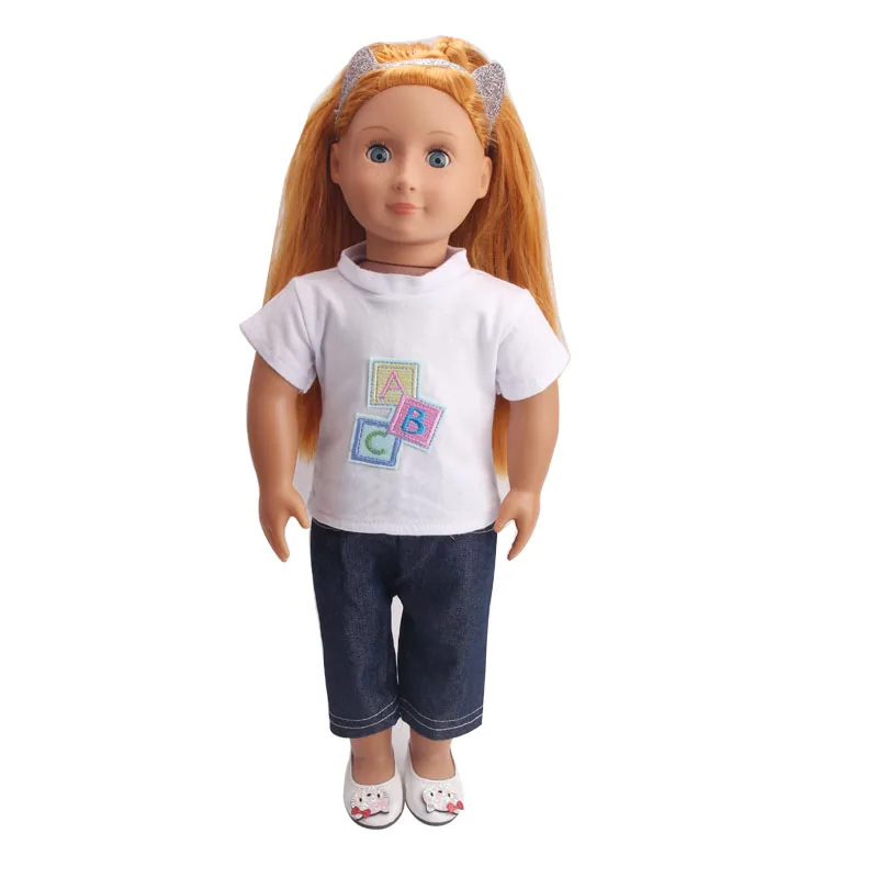 Куклы одежда белого цвета футболка с надписью + черные брюки игрушки аксессуары