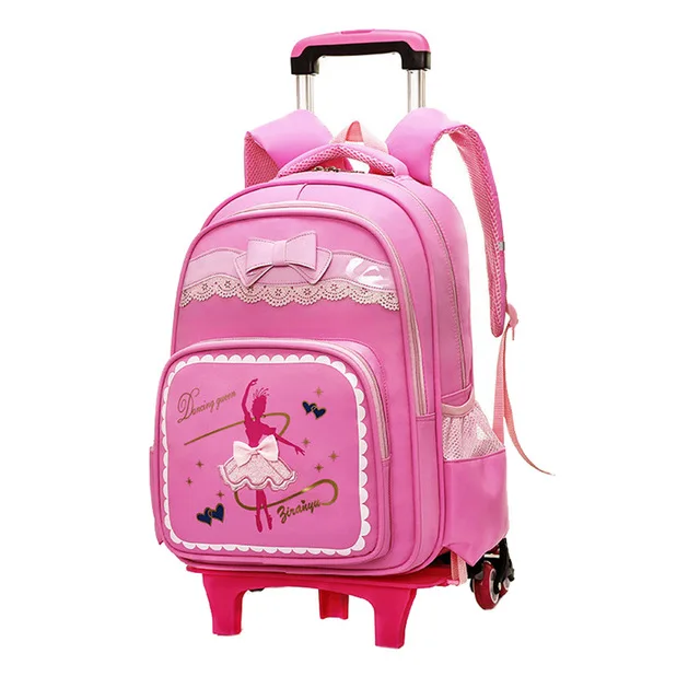 pink 6 Wheels Школьные рюкзаки с рисунками из мульфильмов с 2/6 колесами, школьная сумка-тележка для девочек, рюкзак, съемная детская Скалка, водонепроницаемая дорожная сумка - Цвет: pink 6 Wheels