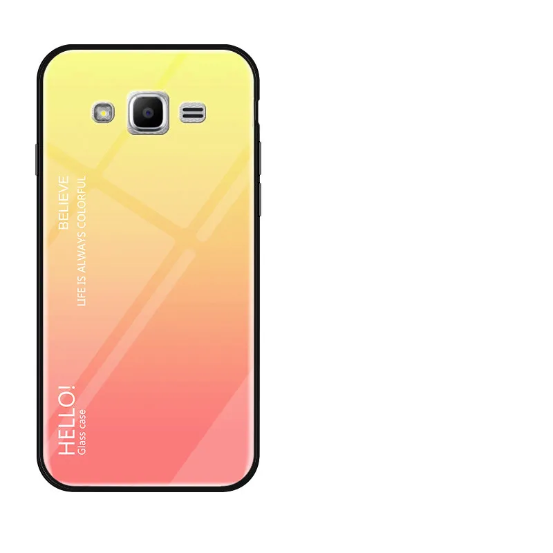 Yellow Чехол для samsung J5 J2 J7, градиентный, Аврора, закаленное стекло, задняя крышка, чехол для Galaxy J200 J500 J700 J700F, цветной чехол - Цвет: Yellow