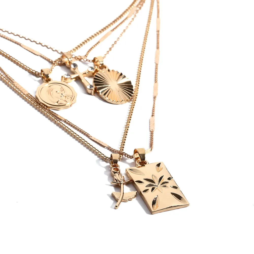DIEZI многослойное ожерелье-чокер Набор Boho Gold Carve монета с портретом крест подвеска