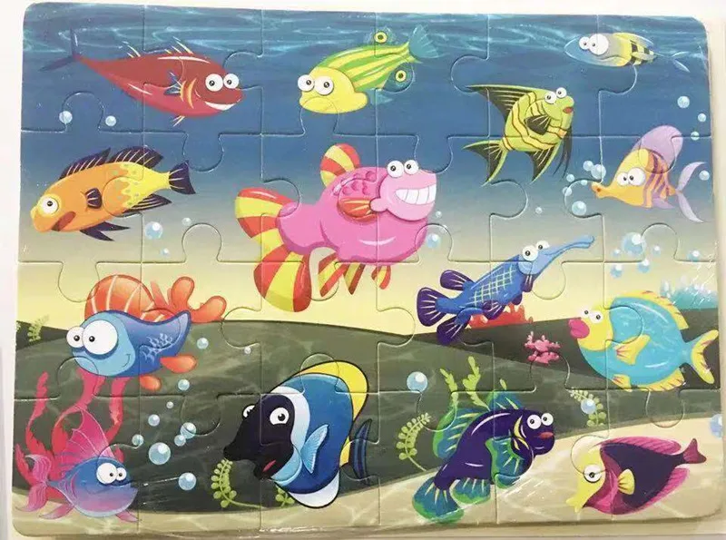 24 pieces style 7 Лидер продаж 1 шт 24/40/60 ломтик мелкие неострые игрушка-головоломка для детей Животные деревянные пазлы детские развивающие игрушки для детей - Цвет: 24 pieces style 7