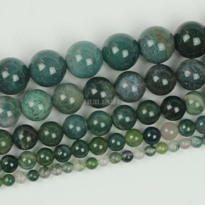 

Natural Stone Beads Moss Agates Round Gem Stone Loose Beads 15" Strand 4 6 8 10 12 14MM Pick Size For DIY Jewelry Making