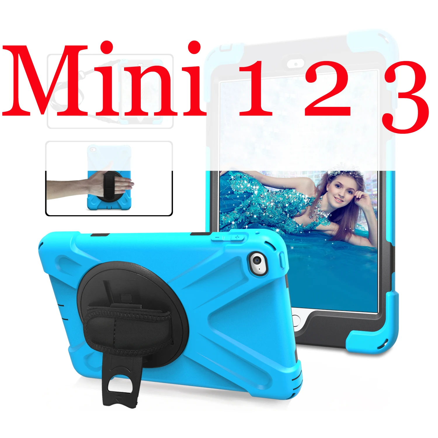 Sky Blue Противоударный чехол для ipad mini 1 2 3 4 детей/ipad mini 5 чехол с подставкой и ремешком на руку силиконовый безопасный Чехол для детей - Цвет: Sky Blue
