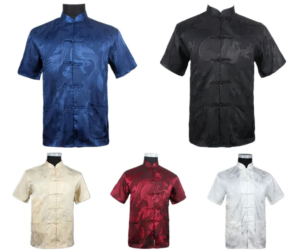 Темно синие китайский мужские летние Рубашка для отдыха высокое качество шелк