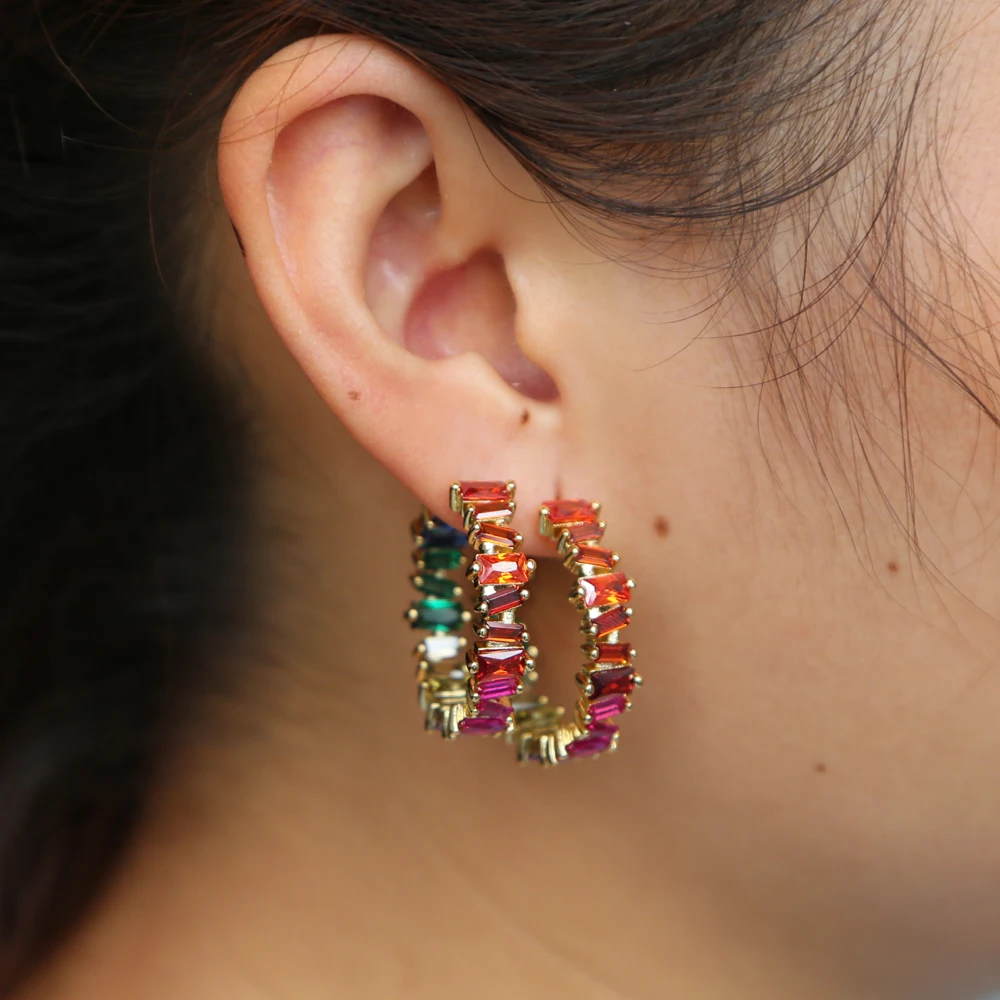 Женские Разноцветные серьги кольца Baguetee рождественские с половинным кольцом