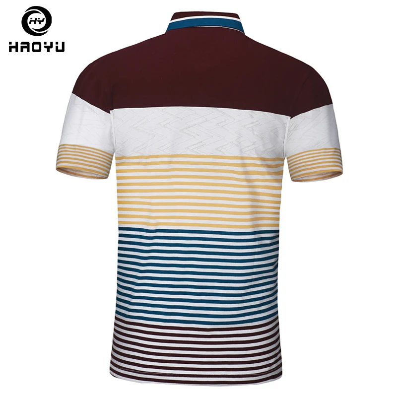 Embroidery Men Polo Shirt Brand Floral Collar Striped Printed Breathable Cotton Slim Mens Shirts Camisa Polos Haoyu | Мужская одежда