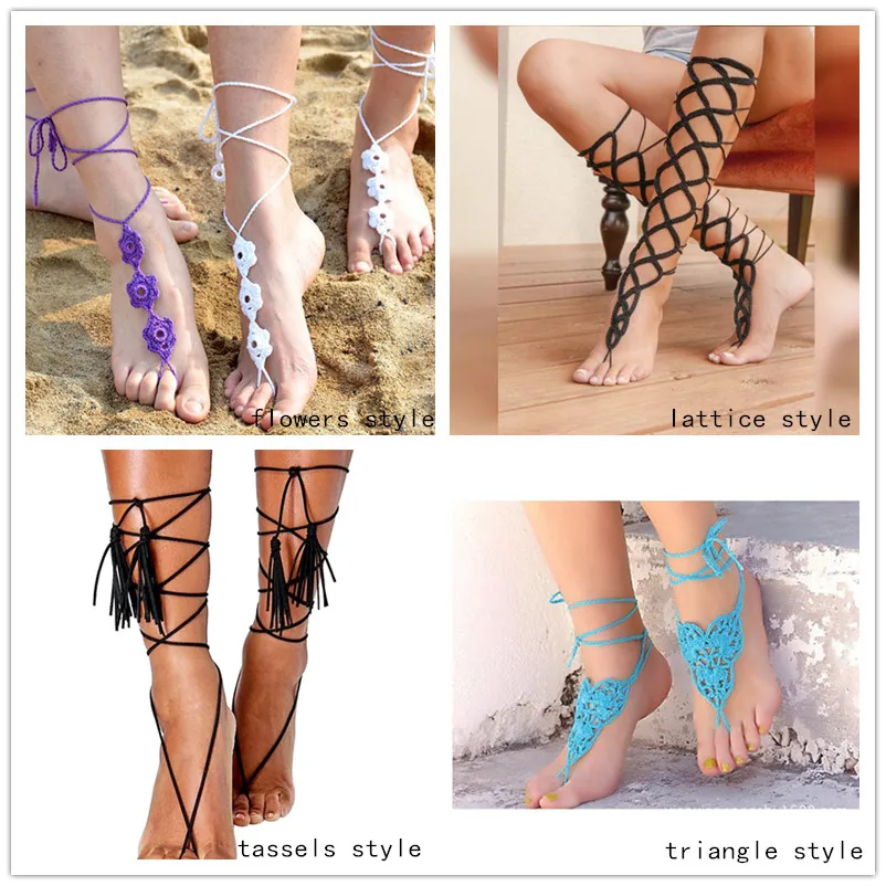 Пара женских девушек крючком пляж Сандалеты бижутерия для ног ножной браслет с