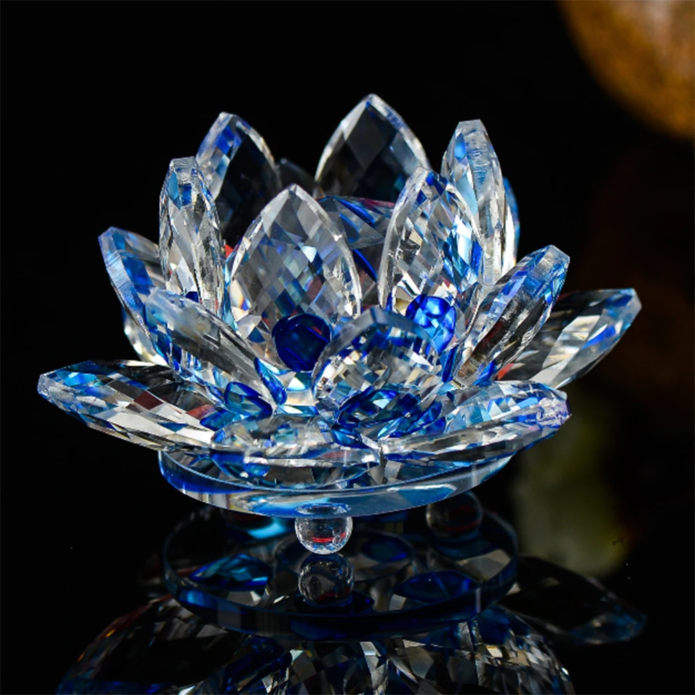 

Crystal Glass Lotus Flower Feng shui Paperweight 100mm Colorful Crystal flowers For wedding souvenirs