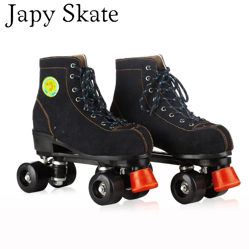 Japy Skate Double Roller Skates Genuine Leather Two Line Patines Men's Patins Adulto Black Adult Skating Shoe | Спорт и
