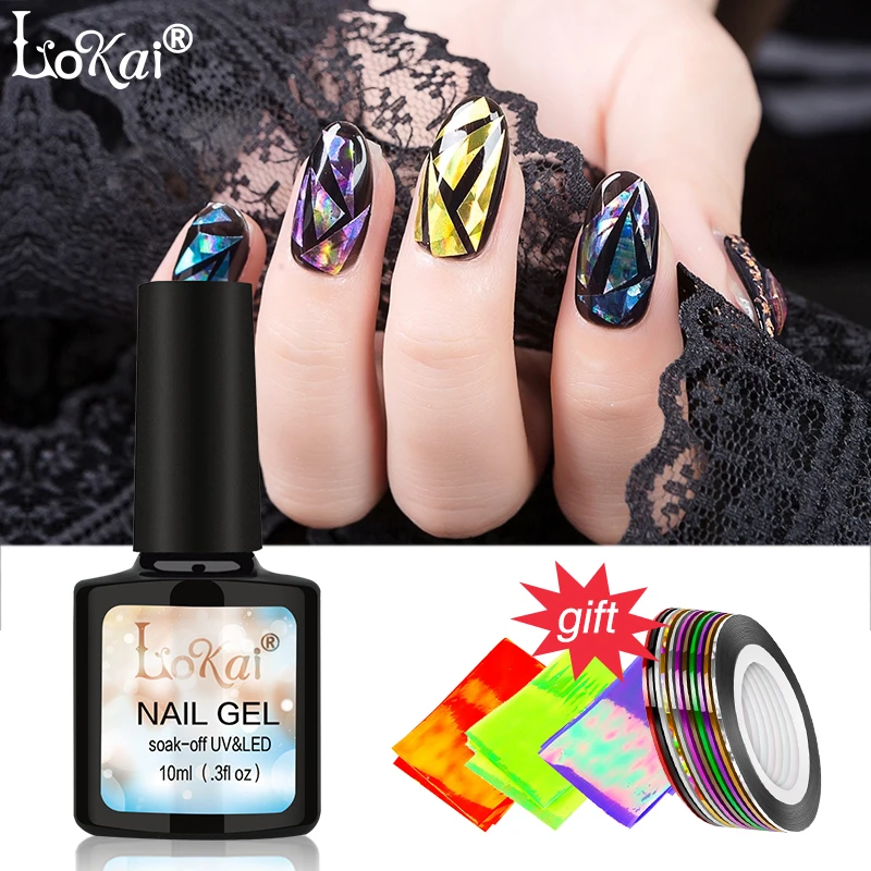 Lokai 10 мл Гель лак для ногтей отмачиваемый УФ со звездой космическая наклейка 2 шт