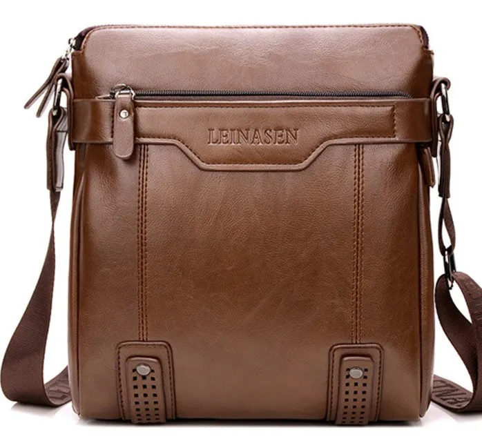 Light brown Модные мужские сумки-мессенджеры, винтажные сумки на одно плечо, Большая вместительная сумка из искусственной кожи - Цвет: Light brown