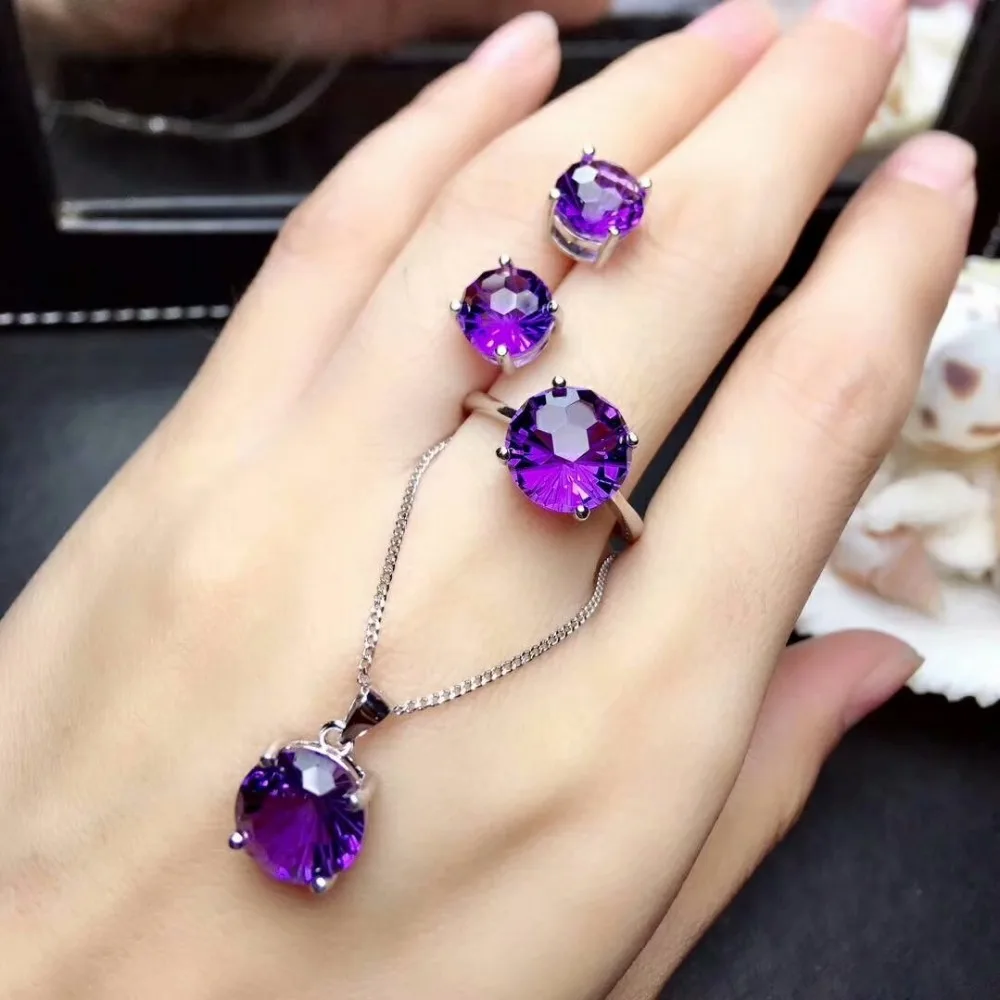 Shilovem, 925 Стерлинговое Серебро, пьезоэлектрическое кольцо с аметистом, подвески, серьги, ювелирные изделия, модные свадебные открытые, mtz08081010agz