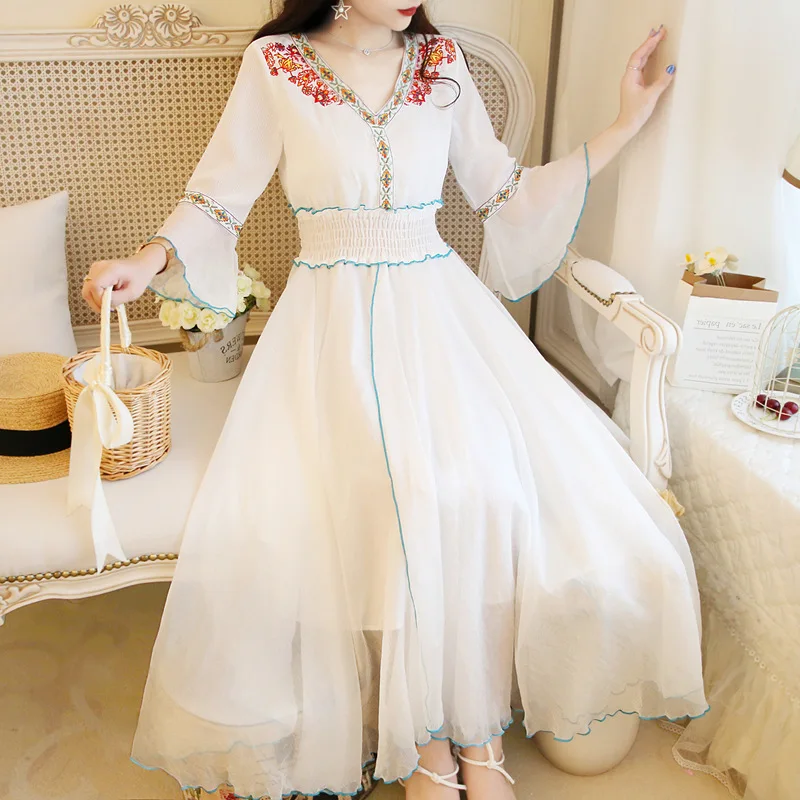 Китайское традиционное платье женское винтажное с вышивкой женские летние