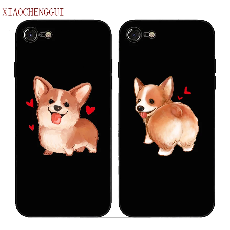 

Cute Corgi Case For iPhone 13 7 5S 6 6S 8 Plus X max xr 11 12 pro xs max se Sexy Cartoon Dog Ass Black soft silicone Phone Cover