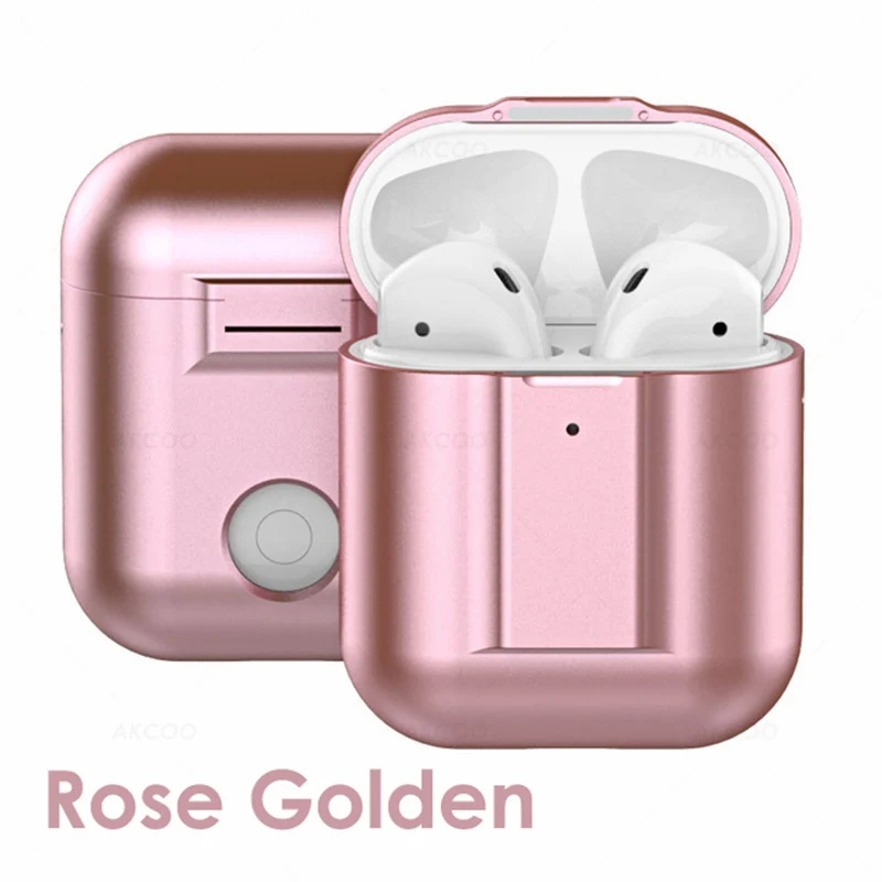 Магнитные Металлические Чехлы Akcoo для AirPods, ультра легкий противоударный чехол для AirPods 1 2, оболочка с силиконовым шнурком - Цвет: Rose Golden