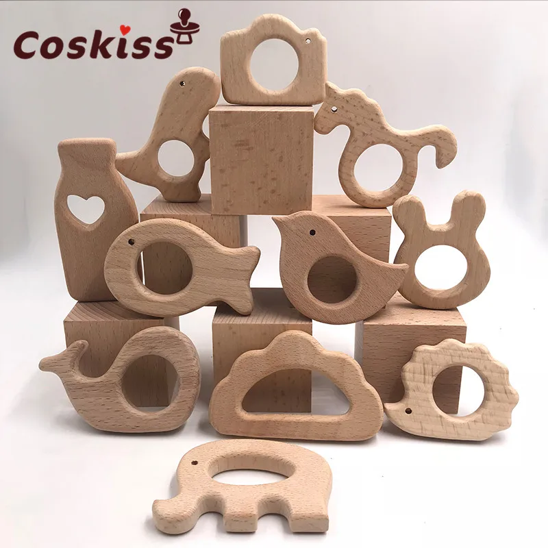Wooden Teethers 11pc Nature Baby Teething Toy Organic Eco-friendly Infants Nursing Teething Holder Nursing Baby Teether Gift
