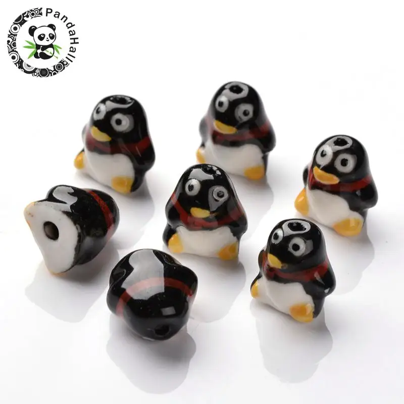 

Beads Handmade Porcelain 3D Penguin Beads, Famille Rose Porcelain,Black,about 16.5mm long,15mm wide,12mm thick,hole: 2mm F70